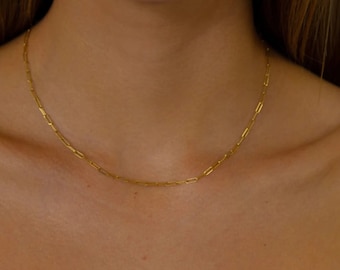 12K Gold Filled Paperclip Chain Necklace, Gold Paperclip Necklace, Waterproof Paperclip Chain Necklace,Link Chain Necklace, Gift for Mom