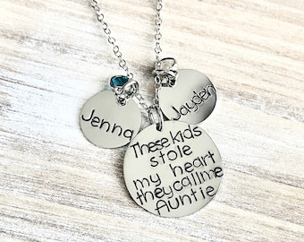 These Kids Stole My Heart They Call Me Auntie, Auntie Gift, Necklace Auntie, Silver Necklace, Aunt Gift, Necklace Gift, For Aunt, Niece Gift