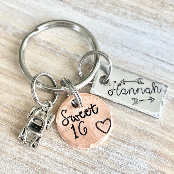 New Car Keychain,Personalized Sweet 16 Keychain, New Driver Keychain, Sweet Sixteenth Birthday Gift, Sweet 16 Gifts, Gifts For Daughter