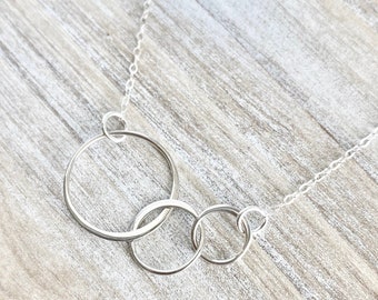 3 Linked Circles Necklace Sterling Silver Connected Circles Interlocking Rings Necklace Eternity Necklace Three Circles Mother's Day Gift