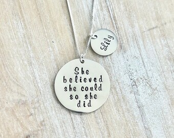 She Believed She Could So She Did Necklace, CLASS of 2024, GRADUATION gift, SENIOR 2024, Graduate Necklace, Inspirational gifts, Name Gift