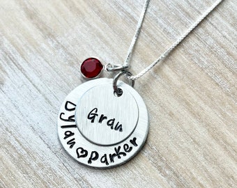 Gram Necklace Grandchild Necklace Personalized Necklace Personalized Jewelry Handstamped Necklace Birthstone Necklace