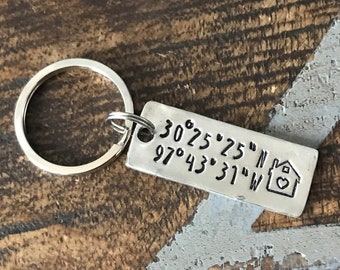 Coordinates Keychain Realtor Gift New Home Keychain Client Gift Thank you Gift Realtor Keychain Hand Stamped Keychain New Homeowner Gift