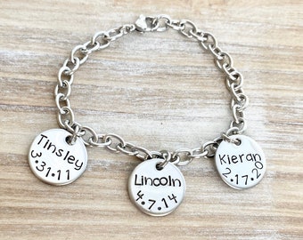 Mother Charm Bracelet Grandma Charm Bracelet Grandchildren Name Bracelet Handstamped Bracelet Personalized Bracelet Handstamped Jewelry