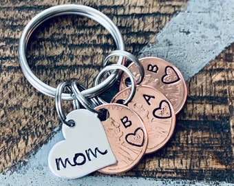 Mom Penny Keychain Personalized Keychain with Year and initials Mom Gift Nana Keychain Mimi Gift Custom Pennies Hand Stamped Penny Keychain