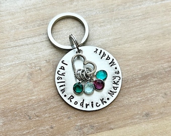 Mama Keychain, Personalized Mothers Gift, Mom Birthday Gift, Birthstone Family Keychain, Custom Mom Keychain