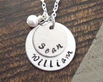 Mom Necklace Grandchild Necklace Personalized Necklace Personalized Jewelry Handstamped Necklace Name Necklace Gift for Mom Gift for Grandma