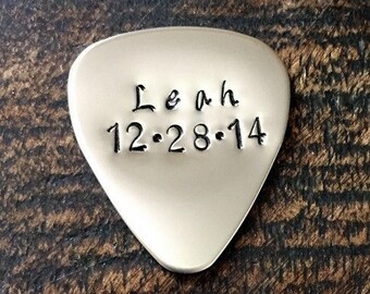 Handstamped Guitar Pick Personalized Guitar Pick Custom Guitar Pick Metal Guitar Pick Engraved For Him Boyfriend Gift Guy Gift New Dad Gift