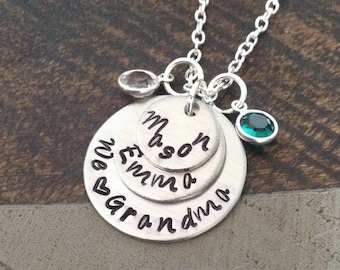 We love Grandma Grandma Necklace Grandchild Necklace Personalized Necklace Personalized Jewelry Handstamped Necklace Birthstone Necklace