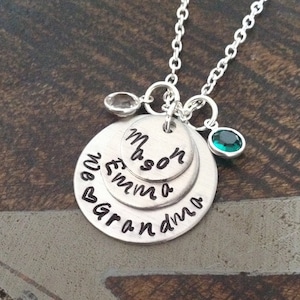 We love Grandma Grandma Necklace Grandchild Necklace Personalized Necklace Personalized Jewelry Handstamped Necklace Birthstone Necklace