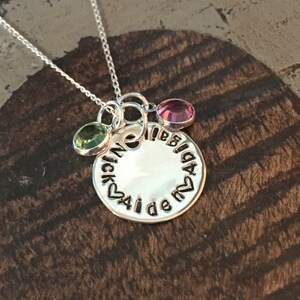Sterling Silver Handstamped Necklace Mom Necklace Personalized Name Necklace Gift for Mom Birthstone Jewelry Sterling Silver Name Jewelry