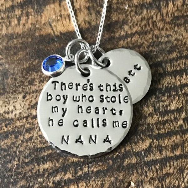 Mimi Necklace Theres this boy who stole my heart Handstamped Necklace Personalize Jewelry Mothers Day Gift Grandma Jewelry Custom Necklace