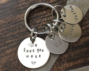 We Love You More Keychain Fathers Day Gift Gift for Dad Dad Keychain Handstamped Keychain Mom Keychain Mothers Day Gift Name Keychain Custom