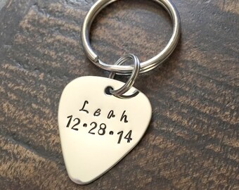 Guitar Pick Keychain Gift for Dad Dad Keychain Guitar Pick Gift Handstamped Guitar Pick Personalized Keychain Custom Keychain New Dad Gift