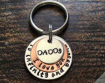 To Infinity and Beyond Keychain Daddy Keychain Gift for Dad Custom Daddy Keychain Handstamped for Dad Gift from Kids Copper Keychain