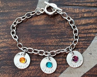 Grandma Bracelet Gift for Mom Handstamped Charm Bracelet  Personalized Bracelet  Mother's Day Gift Charm Bracelet  Hand Stamped Bracelet