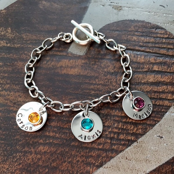 Personalized Charm Bracelet Grandma Bracelet Grandchild Bracelet Handstamped Jewelry Mom Charm Bracelet Grandma Gift Mothers Day Gift