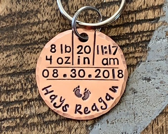 Llavero con estadísticas del bebé, anuncio del bebé, llavero con estadísticas del bebé, regalo para papá, regalo para mamá, peso del bebé, hora, fecha y recuerdo.