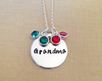 Grandma Necklace Grandchild Necklace Personalized Necklace Personalized Jewelry Handstamped Necklace Birthstone Necklace