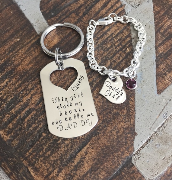 This Girl Stole My Heart Keychain Daddy Keychain Handstamped Keychain Gift for New Dad Dad Keychain Daddys Girl Bracelet Daddy Daughter Gift Il_570xn
