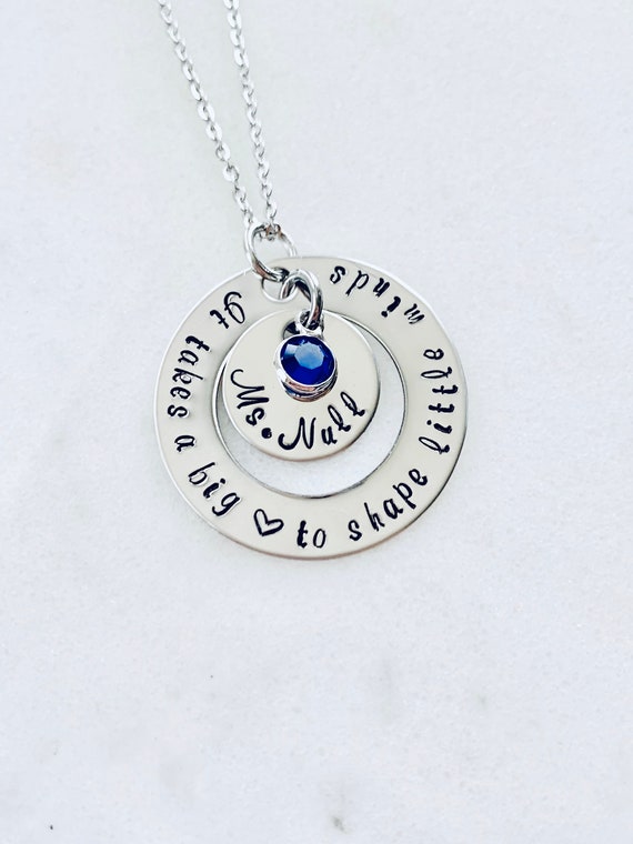 Teacher Necklace It Takes a Big Heart to Shape Little Minds Gift for Teacher Teacher Gift Teacher Jewelry Handstamped Necklace Inspirational Il_570xn