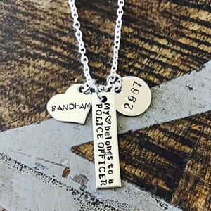 My Heart Belongs to a Police Officer Wife Necklace Police Officer Wife Necklace Handstamped Jewelry Custom Necklace Heart necklace image 2