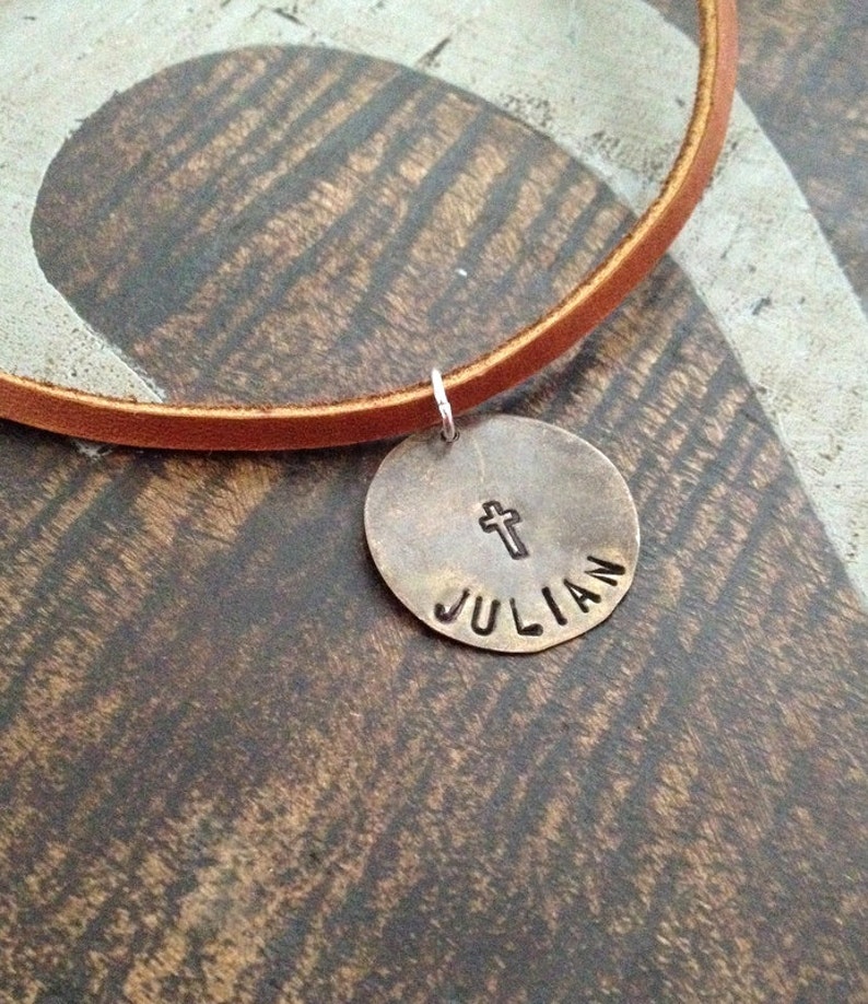 Boys Handstamped Necklace Boys Cross Necklace Boys Leather Etsy
