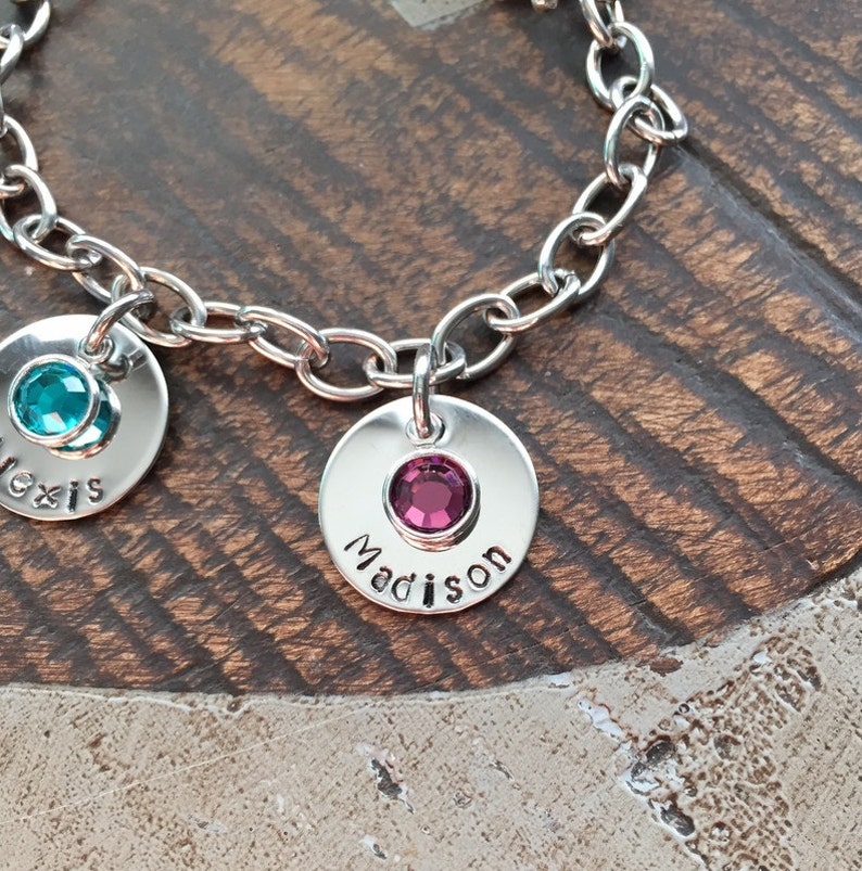 Personalized Charm Bracelet Grandma Bracelet Grandchild Bracelet Handstamped Jewelry Mom Charm Bracelet Grandma Gift Mothers Day Gift image 2