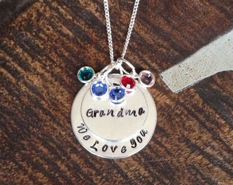 Grandma Necklace Grandchild Necklace Personalized Necklace Personalized Jewelry Handstamped Necklace Birthstone Necklace
