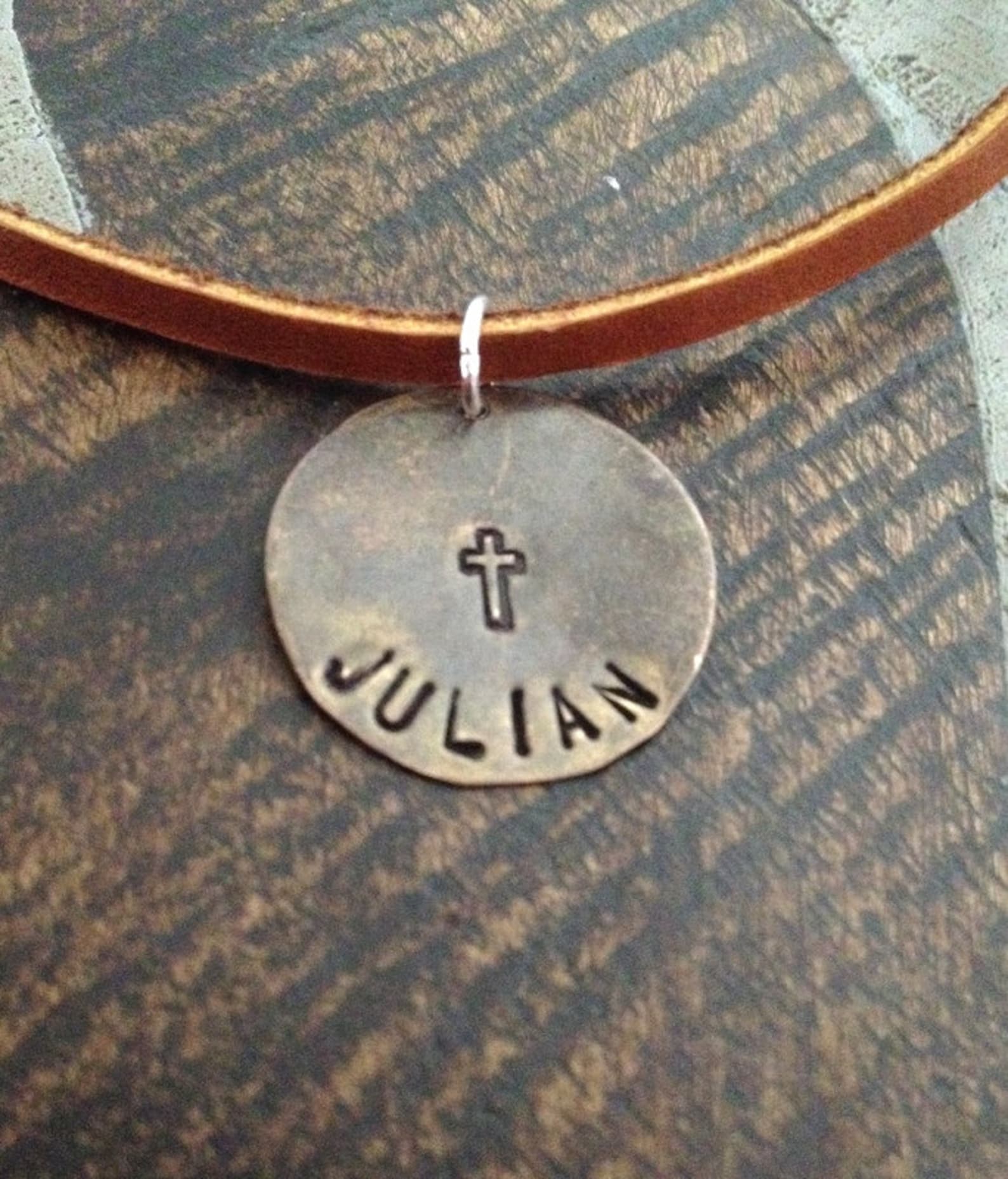 Boys Handstamped Necklace Boys Cross Necklace Boys Leather Etsy
