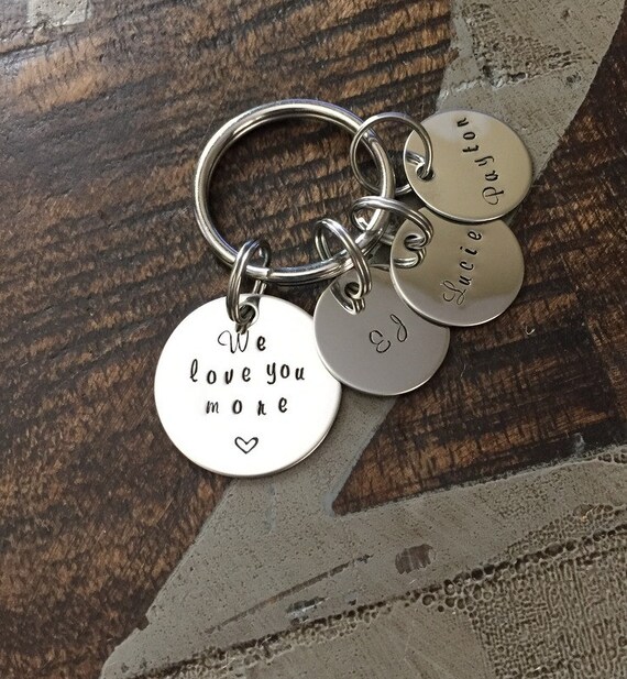 We Love You More Keychain Fathers Day Gift Gift for Dad Dad Keychain Handstamped Keychain Mom Keychain Mothers Day Gift Name Keychain Custom Il_570xn