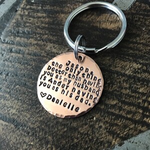 Dad Keychain Husband Keychain Handstamped Keychain Personalized Keychain Copper Keychain Quote Keychain Anniversary Gift Gift for new dad image 1