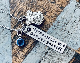 Deputy Sheriff Necklace Deputy Sheriff Wife Police Badge Law Enforcement Gift Deputy Sheriff Mom Law Enforcement Necklace My Heart Belongs