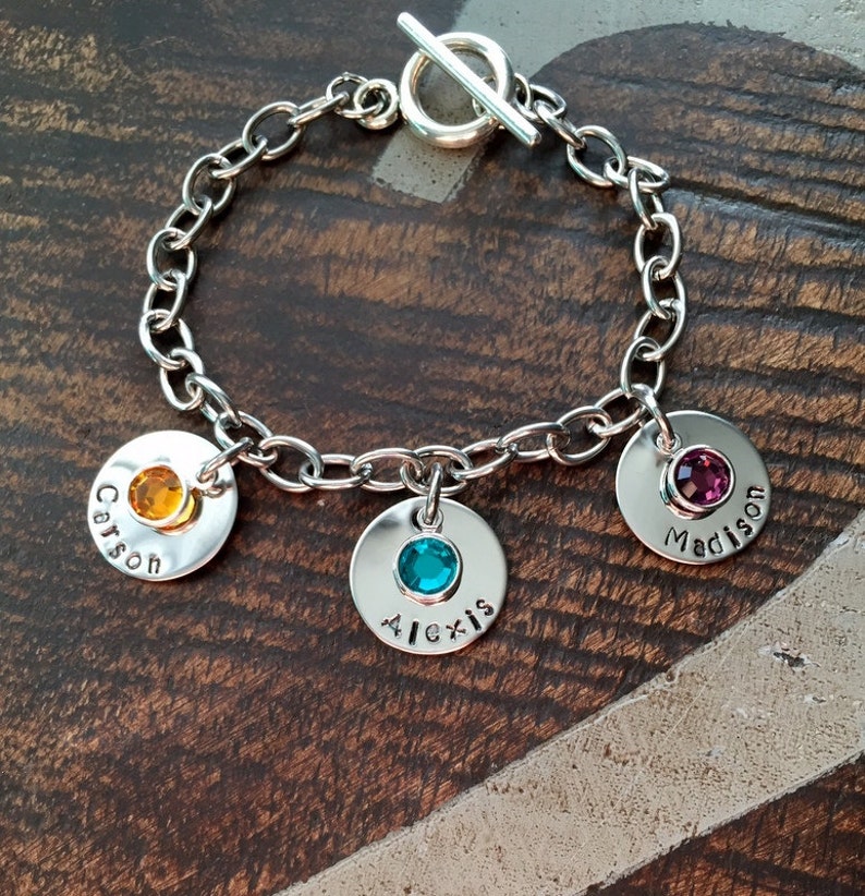 Personalized Charm Bracelet Grandma Bracelet Grandchild Bracelet Handstamped Jewelry Mom Charm Bracelet Grandma Gift Mothers Day Gift image 4