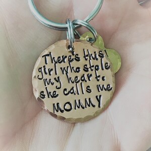 FREE SHIP USA Mom keychain, mothers day, mom gift Theres this girl who stole my heart she calls me Mom gift for mom dad gift, fathers day image 6