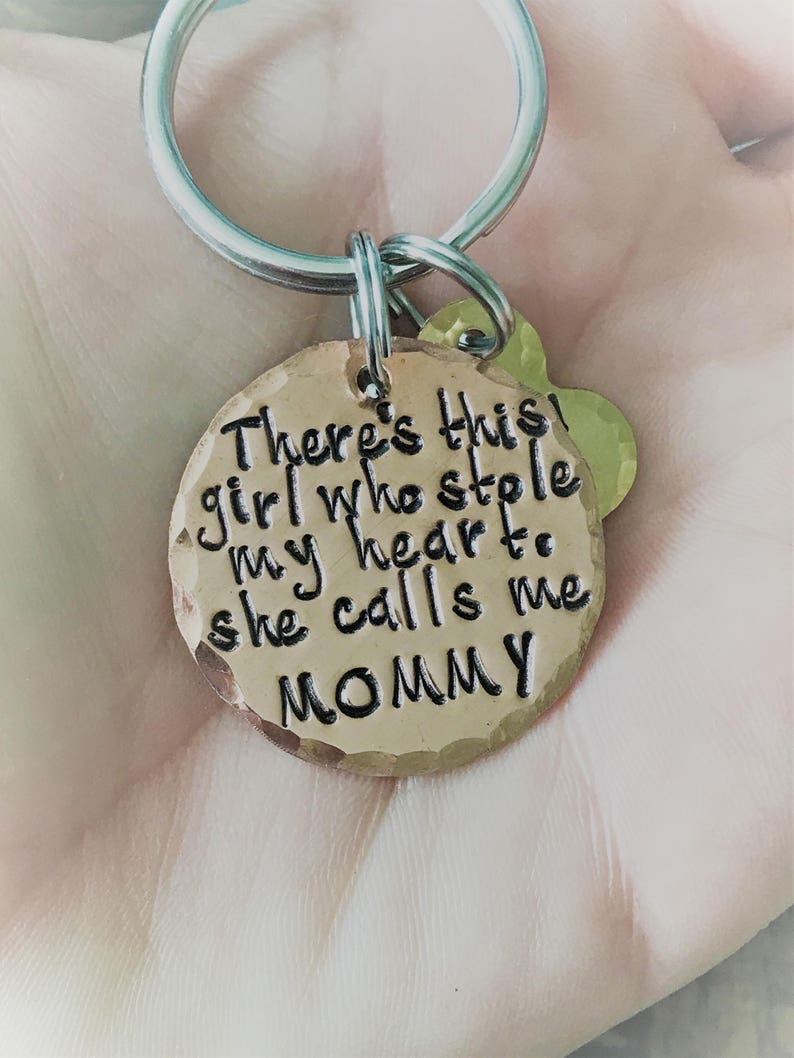 FREE SHIP USA Mom keychain, mothers day, mom gift Theres this girl who stole my heart she calls me Mom gift for mom dad gift, fathers day image 6