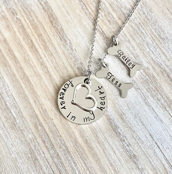 Forever in my Heart Necklace Personalized Pet Loss A Piece of My Heart Lives In Heaven HandStamped Necklace Dog Cat Pet Memorial Jewelry Il_570xn