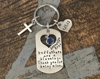 Padrino del regalo di battesimo portachiavi portachiavi Handstamped Custom portachiavi portachiavi padrini di battesimo sono un dono di benedizione per il padrino