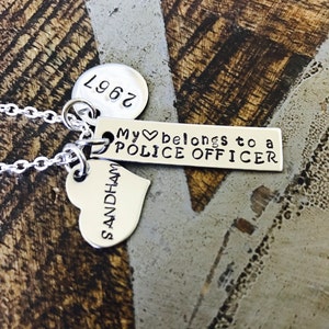 My Heart Belongs to a Police Officer Wife Necklace Police Officer Wife Necklace Handstamped Jewelry Custom Necklace Heart necklace image 4