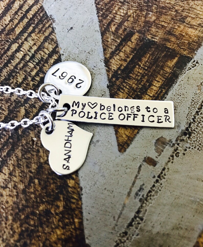 My Heart Belongs to a Police Officer Wife Necklace Police Officer Wife Necklace Handstamped Jewelry Custom Necklace Heart necklace image 4