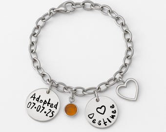 Personalized Adoption Bracelet – Gotcha Day Gift – Custom Name & Date Jewelry – Adoptive Parent Gift – Forever Family Keepsake