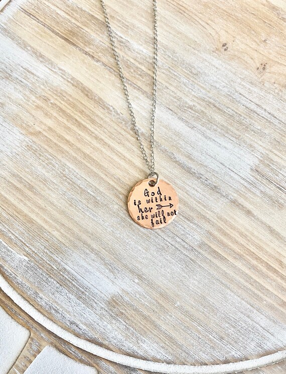 God Is Within Her She Will Not Fail Psalm 46:5 Bible Verse Necklace Scripture Necklace Hand Stamped Copper Necklace Christian Jewelry Il_570xn