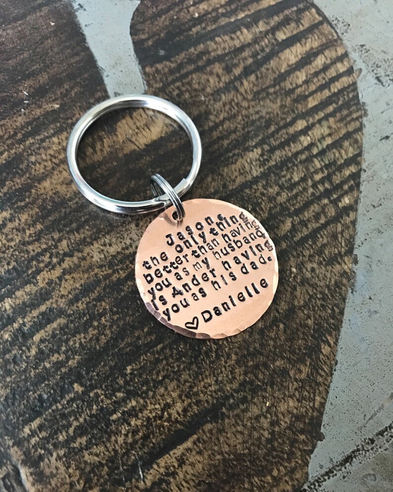Dad Keychain Husband Keychain Handstamped Keychain Personalized Keychain Copper Keychain Quote Keychain Anniversary Gift Gift for new dad image 3