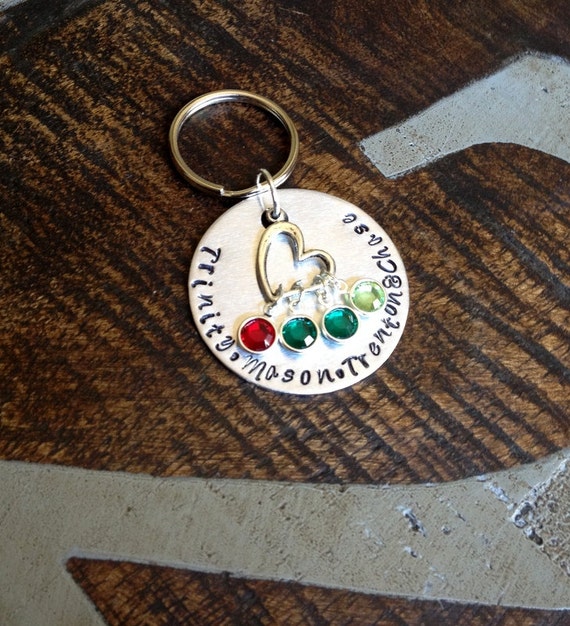 Handstamped Keychain Personalized Keychain Nana Keychain Grandma Keychain Birthstone Keychain Family Keychain Gift for Mom Mom Keychain Il_570xn