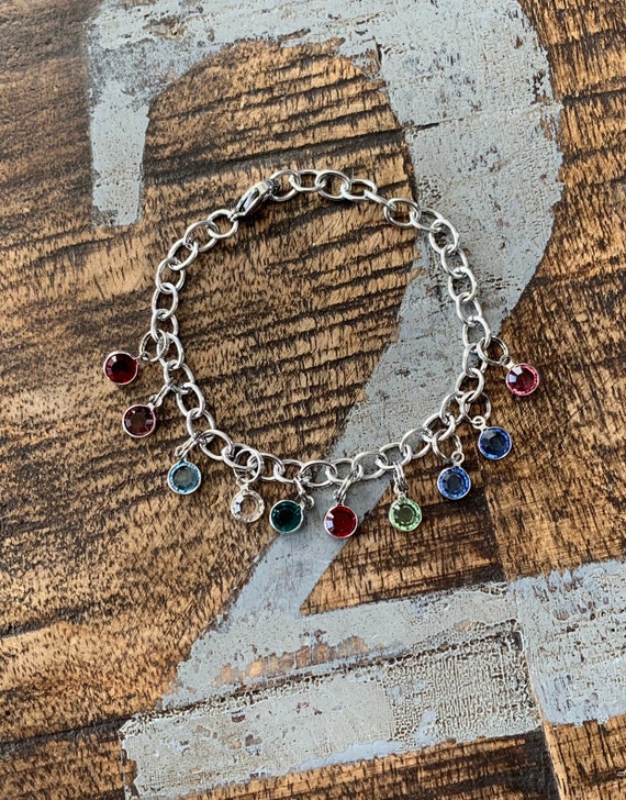 Birthstone Charm Bracelet Grandma Bracelet Grandchild Bracelet Handstamped Jewelry Mom Charm Bracelet Grandma Gift Mothers Il_570xn