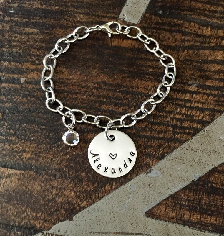 Girls Charm Bracelet Handstamped Bracelet Heart Bracelet Etsy