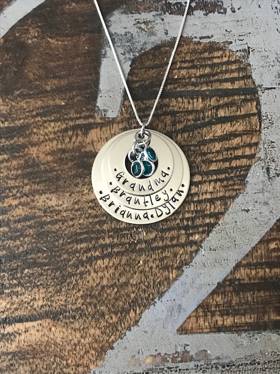 Personalized Necklace Mothers Day Gift Customized Washer Necklace Birthstone Necklace Grandma Necklace Handstamped Necklace Mom Necklace Il_570xn