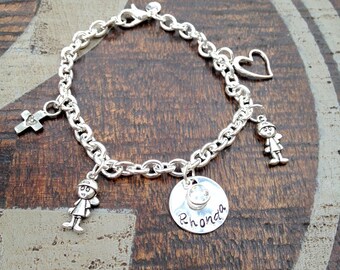 Mother Charm Bracelet Grandma Charm Bracelet Grandchildren Name Bracelet Handstamped Bracelet Personalized Bracelet Handstamped Jewelry