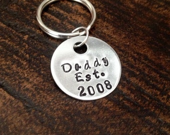 Dad Keychain Daddy Keychain Handstamped Keychain Personalized Keychain Dad Est. Keychain Dad Established Keychain Fathers Day Gift