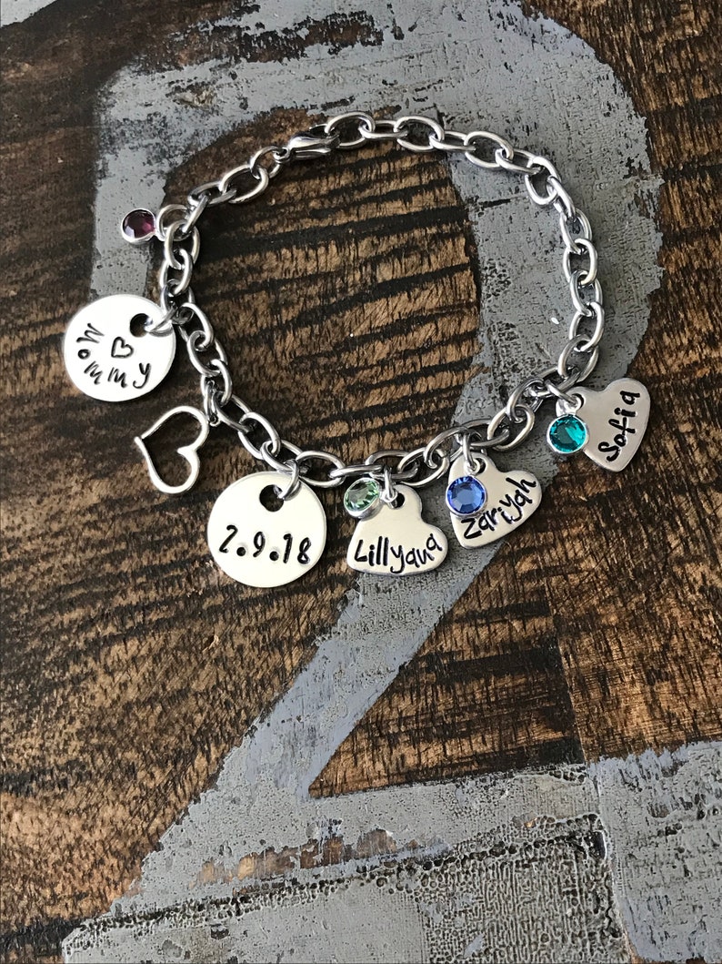 Adoption Bracelet Mommy Bracelet Charm Bracelet Baby Birth Bracelet Custom Bracelet Personalize Jewelry New Mom Bracelet Handstamped Jewelry
